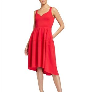 Aidan Mattox Red Sweetheart Scoop Back A-line High-Low Crepe Dress with Pockets
